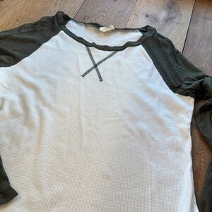 Lovely Melody Olive Green and White Raglan Waffle Long Sleeve Tee